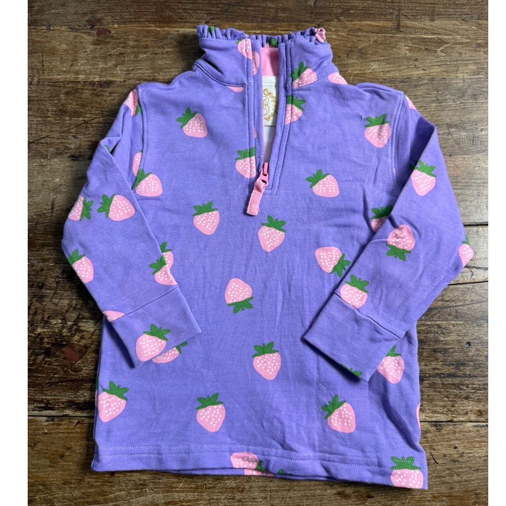 The Beaufort Bonnet Company Purple Strawberry Quarter Zip Pullover 2T Girls